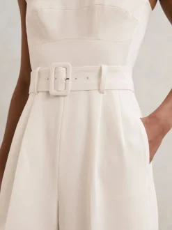 Combinaison-pantalon ceinturée à jambe large et empiècements transparents Reiss Alba