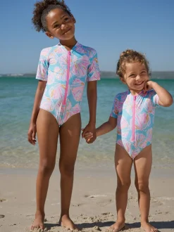 coquille Bleu - Maillot de bain Sunsafe à manches courtes (3mois à16ans)