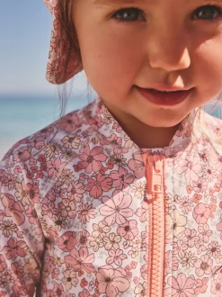 Corail Rose Ditsy Fleuri - Maillot de bain longue jambe Sunsafe (3mths-7yrs)