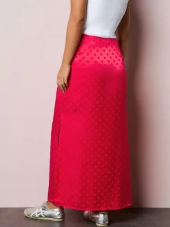 Corail/rose - Jupe en satin jacquard à pois