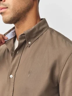 Couleur pierre naturelle - Ajustement régulier - Chemise Oxford à manches courtes