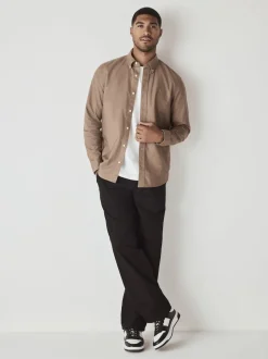 Couleur pierre naturelle - Slim Fit (Slim Fit) - Chemise Oxford à manches longues