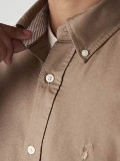 Couleur pierre naturelle - Slim Fit (Slim Fit) - Chemise Oxford à manches longues