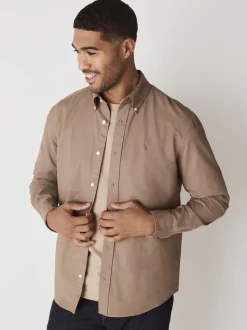 Couleur pierre naturelle - Ajustement régulier - Chemise Oxford à manches longues