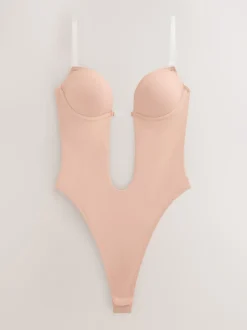 Couleur praline - Body plongeant sans dos à bretelles multidirectionnelles