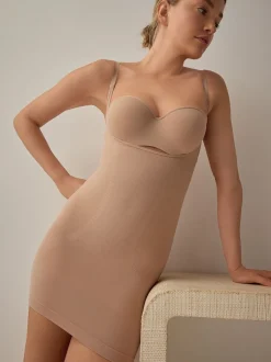 Couleur praline - Nuisette gainante au ventre sans soutien-gorge