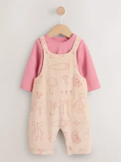 Cream / Personnage rose - Ensemble deux pièces salopette et body bébé (0mois-3ans)