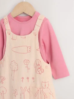Cream / Personnage rose - Ensemble deux pièces salopette et body bébé (0mois-3ans)
