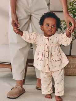 Cream/ cerise rouge - Hauts et Pantalons bébé à Manches longues Ensemble 2 pièces (0mois-2ans)