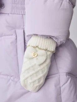 Crème - Baker By Ted Baker Ensemble chapeau et moufles à double pompon pour fille