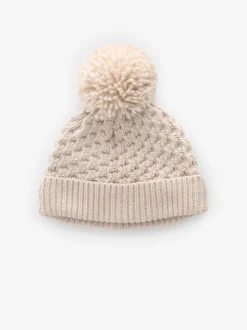 Crème - Chapeau Bébé Pom Gaufré tricoté
