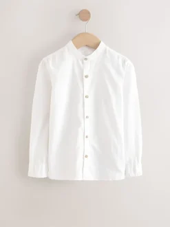 Crème - Chemise à manches longues Grandad Collar Lin Mix (3-16yrs)