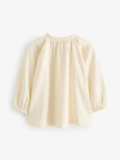 Crème - Chemisier à manches longues et col froncé (3mths-7yrs)