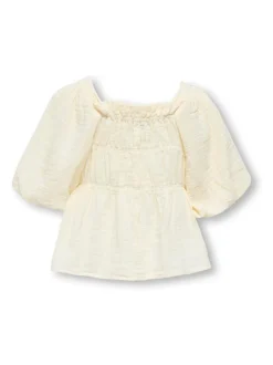 Crème - Chemisier Only KIDS texturé à manches courtes et manches bouffantes