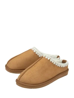 Crème - Dunlop Chaussons mules Whipstitch en faux daim