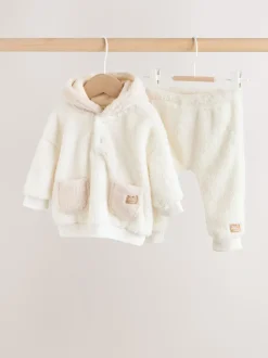 Crème - Ensemble bébé sweat à capuche et jogging Borg (0mois-2ans)