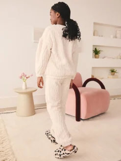 Crème - Ensemble pyjama en jacquard en polaire 2 pièces (2-16ans)