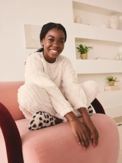 Crème - Ensemble pyjama en jacquard en polaire 2 pièces (2-16ans)