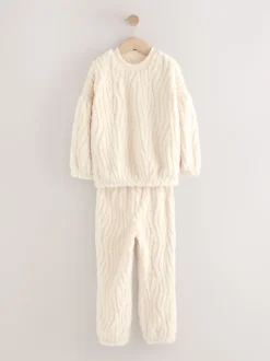 Crème - Ensemble pyjama en jacquard en polaire 2 pièces (2-16ans)