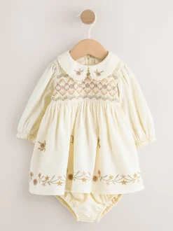 Crème - Ensemble robe à manches longues et Culottes brodées BÉBÉ 2 Pieces (0mois-2ans)