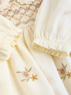 Crème - Ensemble robe à manches longues et Culottes brodées BÉBÉ 2 Pieces (0mois-2ans)