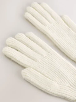 Crème - Gants en maille côtelée