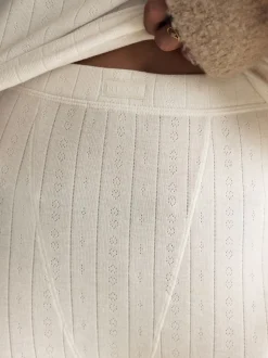 Crème - Leggings en maille pointelle douillette haute taille thermique