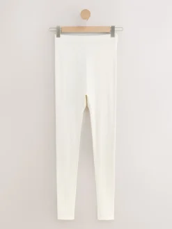 Crème - Leggings en maille pointelle douillette haute taille thermique