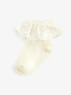 Crème - Paquet de chaussettes en dentelle d'occasion 1 (0mois-2ans)