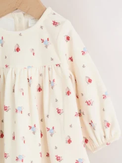 Crème à petites fleurs - Ensemble robe et collants en velours à manches longues bébé 2 pièces (0mois-2ans)