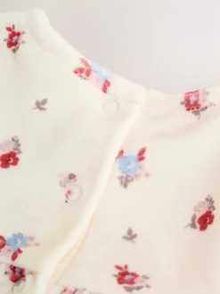 Crème à petites fleurs - Ensemble robe et collants en velours à manches longues bébé 2 pièces (0mois-2ans)