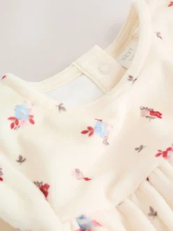 Crème à petites fleurs - Ensemble robe et collants en velours à manches longues bébé 2 pièces (0mois-2ans)