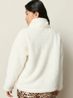 Crème - Polaire en imitation peau de mouton à col zippé