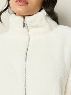 Crème - Polaire en imitation peau de mouton à col zippé