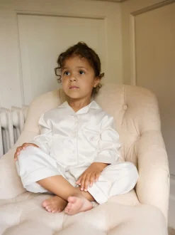 Crème - Pyjama de Noël The Little Tailor boutonné en satin pour enfant