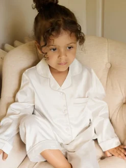 Crème - Pyjama de Noël The Little Tailor boutonné en satin pour enfant