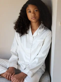 Crème - Pyjama de Noël The Little Tailor boutonné en satin pour enfant