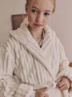 Crème - Robe de chambre en velours côtelé en polaire (5-16ans)