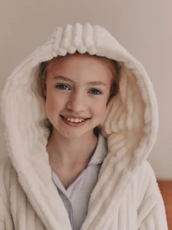 Crème - Robe de chambre en velours côtelé en polaire (5-16ans)