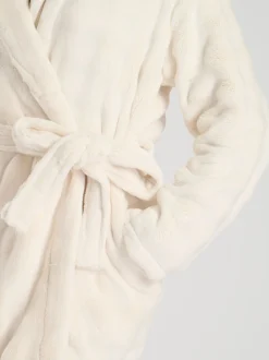 Crème - Robe de chambre mi-longue Loungeable en polaire à col châle