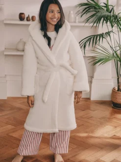 Crème - Robe de chambre plus longue en polaire en peluche (5-16ans)