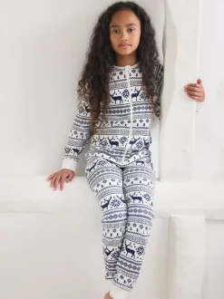 Crème - The Little Tailor Kids Reindeer Noël Motif Fair Isle 100% Coton Tout-en-un