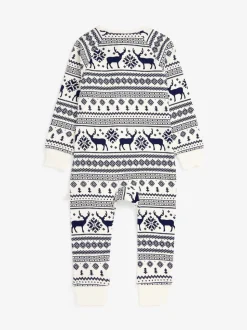 Crème - The Little Tailor Kids Reindeer Noël Motif Fair Isle 100% Coton Tout-en-un