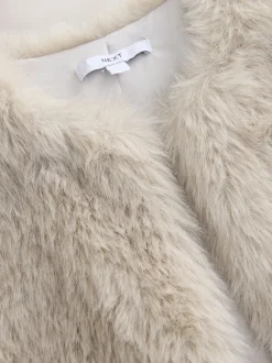Crème - Veste sans manches en fausse fourrure