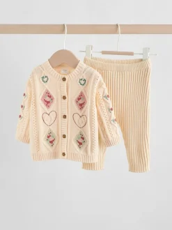 Crème brodé - Cardigan et Leggings en maille Bébé Ensemble 2 pièces (0mois-3ans)