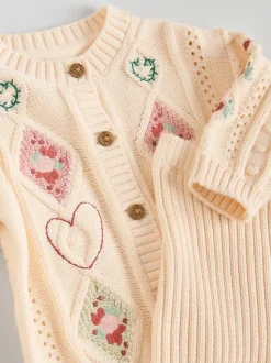 Crème brodé - Cardigan et Leggings en maille Bébé Ensemble 2 pièces (0mois-3ans)