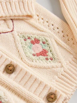 Crème brodé - Cardigan et Leggings en maille Bébé Ensemble 2 pièces (0mois-3ans)