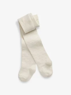 Crème écru - Collants enrichis en coton texturés motif cœur