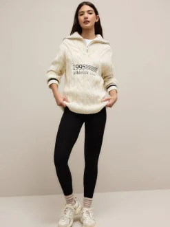 Crème écru - Pull graphique à col zippé en câble 1995