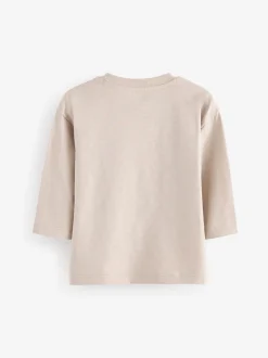 Crème écru - T-shirt semi-uni à manches longues (3mois-7ans)